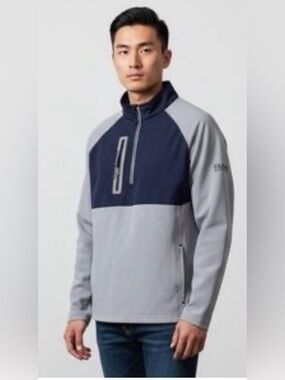 Peter Millar Men's Two-Tone Quarter-Zip Pullover Jacket - Gray/Navy